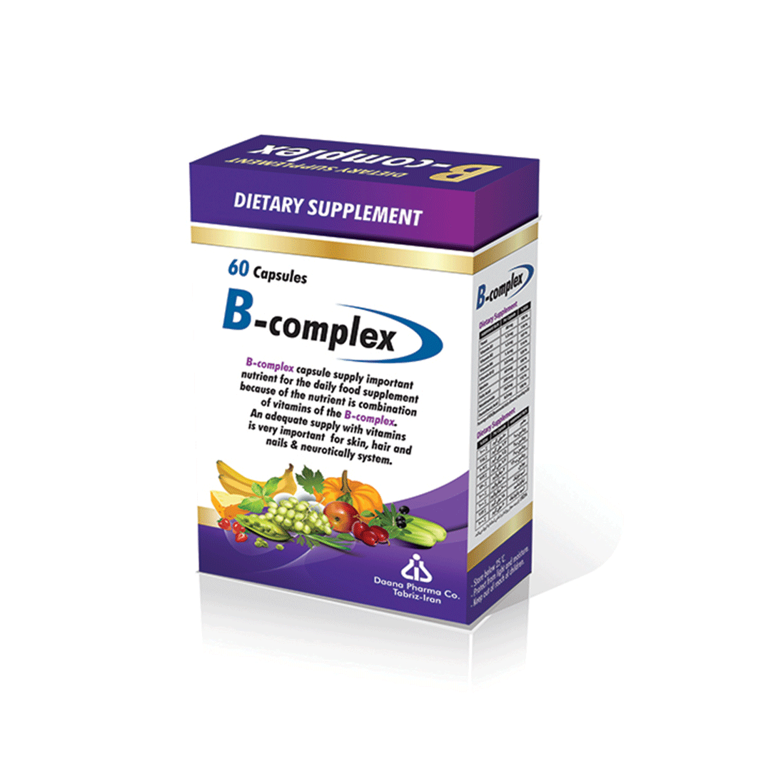 2024-12-03-12-19-02-2024-09-11-08-42-09-ب-کمپلکس (1) تصویر روبروی بسته کپسول ب-کمپلکس دانا