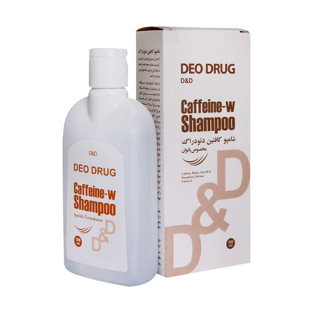 Deo-Drug-Caffeine-Shampoo نمای بسته و ظرف شامپو کافئین بانوان دئو دراگ