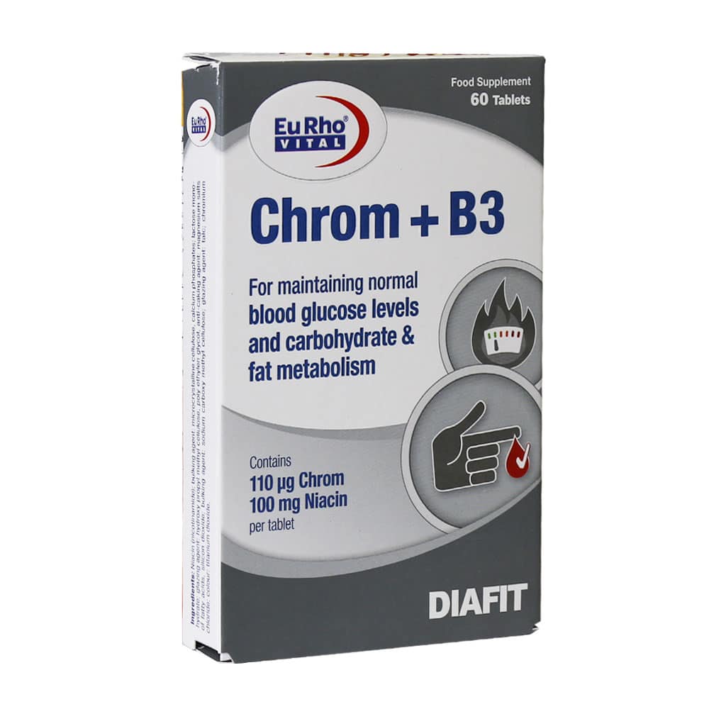 Eurho-Vital-Chrom-And-Vitamin-B3-60-Tabs قرص کروم و ویتامین B3 یوروویتال 60 عدد - Image 1
